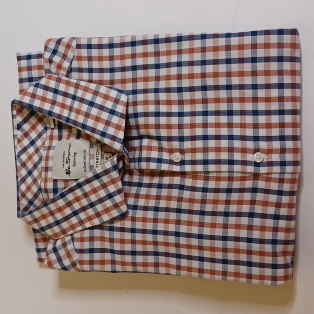 Ben Sherman Stretch Slim Fit Men's Plaid Button Down Shirt. Size 18 (34-35)